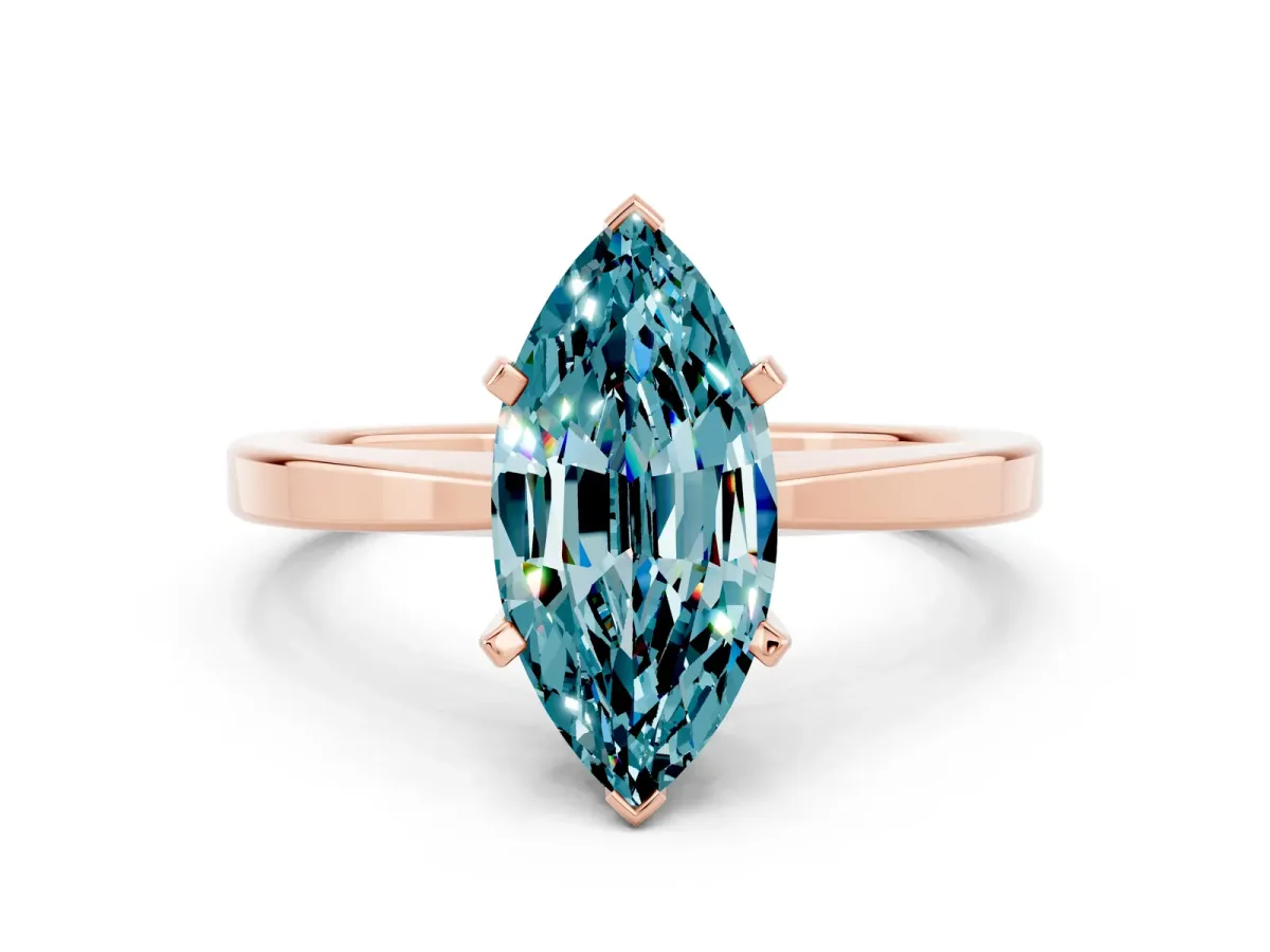 Marquise Cut Blue Topaz Solitaire Engagement Ring with Classic Band and Four-Prong Setting Rose gold