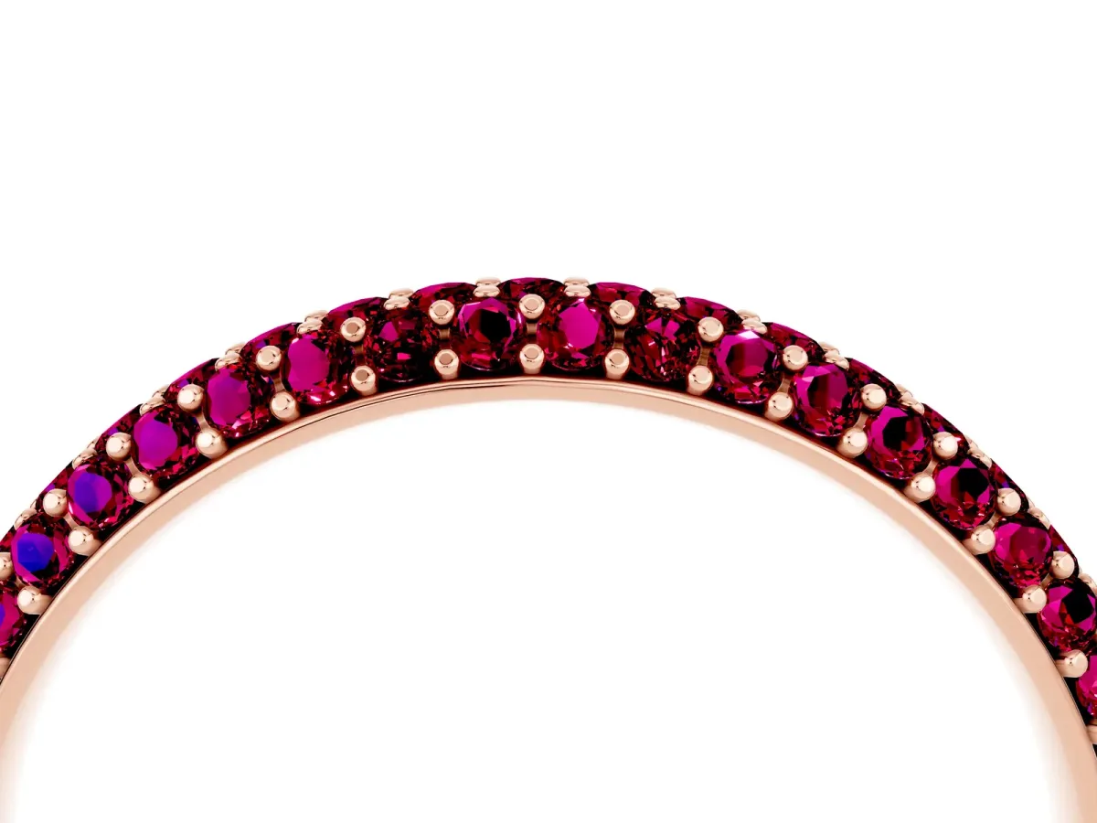 Round Garnet Pavé Eternity Band with Shared Prong Setting Rose gold