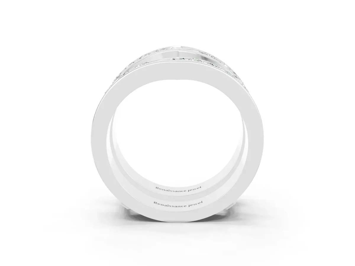 Round Moissanite Channel-Set Chevron Band Silver