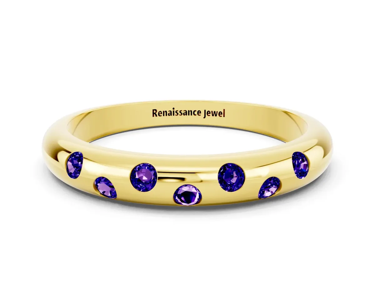 Round Tanzanite Flush-Set Comfort Fit Band Yellow gold