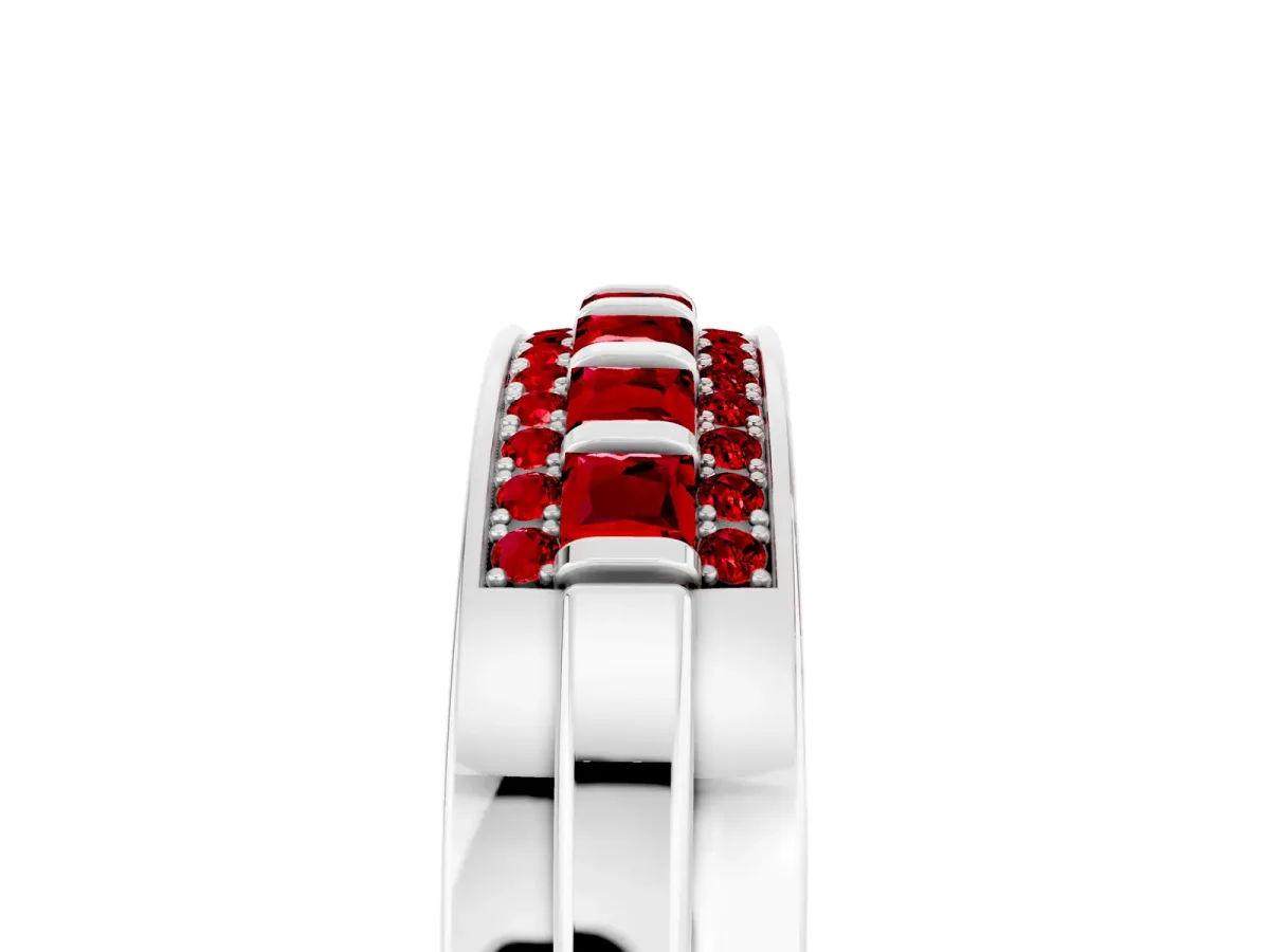 Bar-Set Princess Cut Ruby Pavé Band White gold