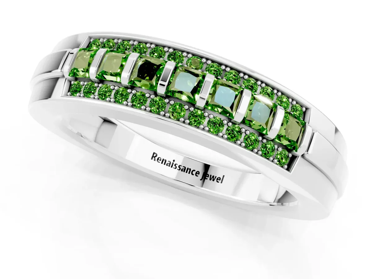 Bar-Set Princess Cut Peridot Pavé Band Platinum