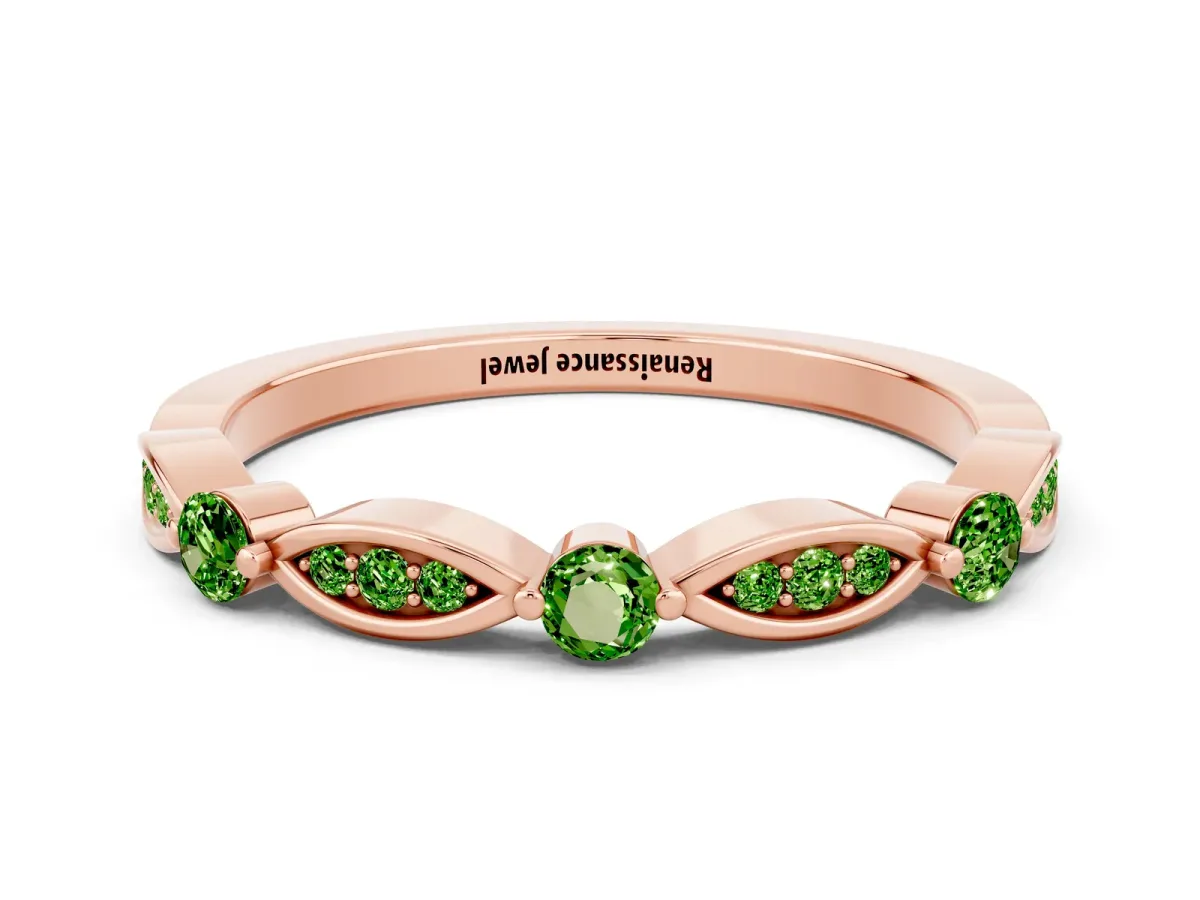 Marquise and Round Peridot Milgrain Band with Bezel Setting Rose gold