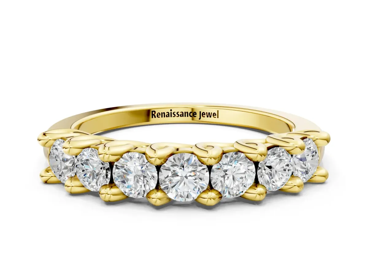 Round Diamond Prong-Set Half Eternity Band Yellow gold