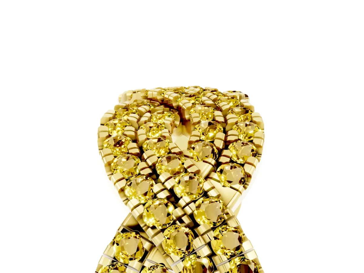 Pavé Round Yellow Sapphire Infinity Twist Band with Shared Prong Setting Yellow gold