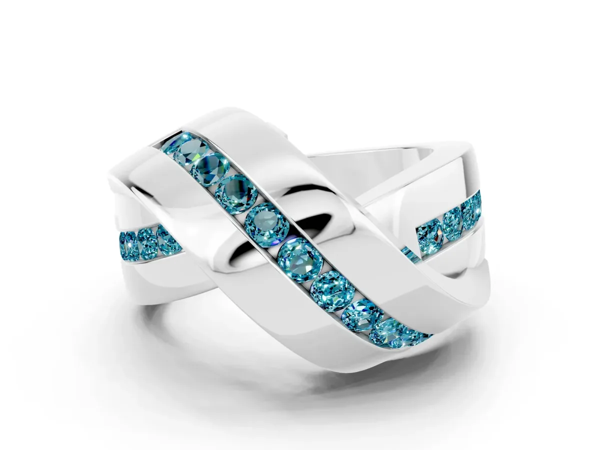 Pavé Round Blue Topaz Crossover Band with Channel Setting Silver