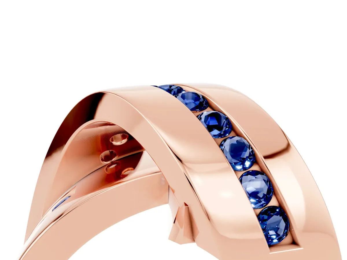 Pavé Round Blue Sapphire Crossover Band with Channel Setting Rose gold