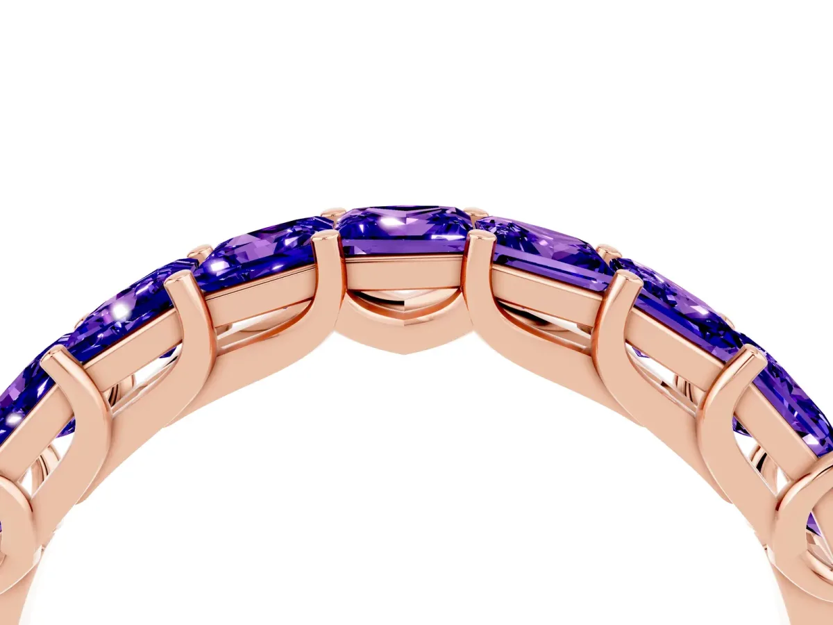 Princess Cut Tanzanite Channel-Set Eternity Band with Prong Setting Rose gold