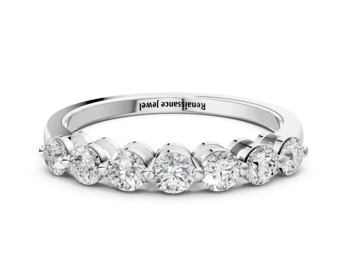 Round Cut Diamond Prong Set Half Eternity Band White gold