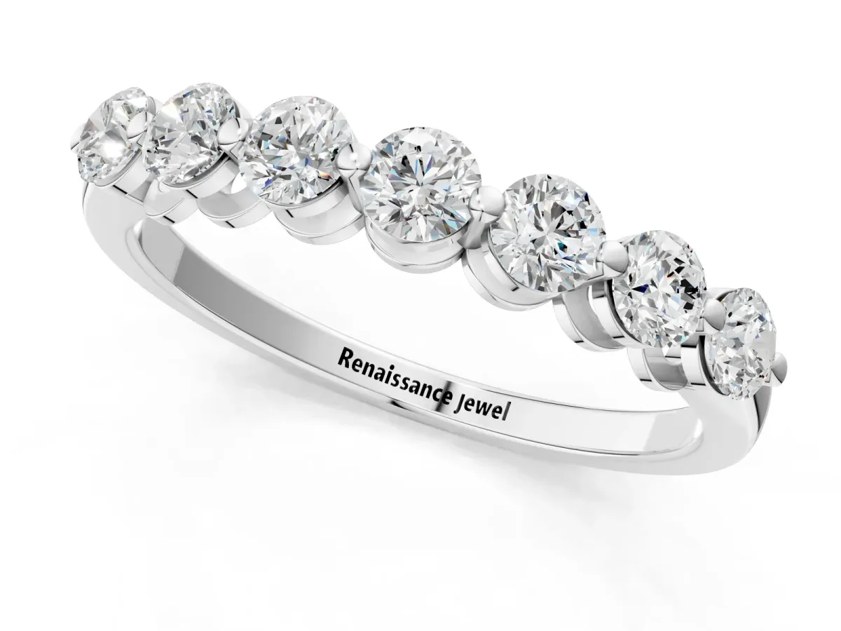 Round Cut Diamond Prong Set Half Eternity Band White gold