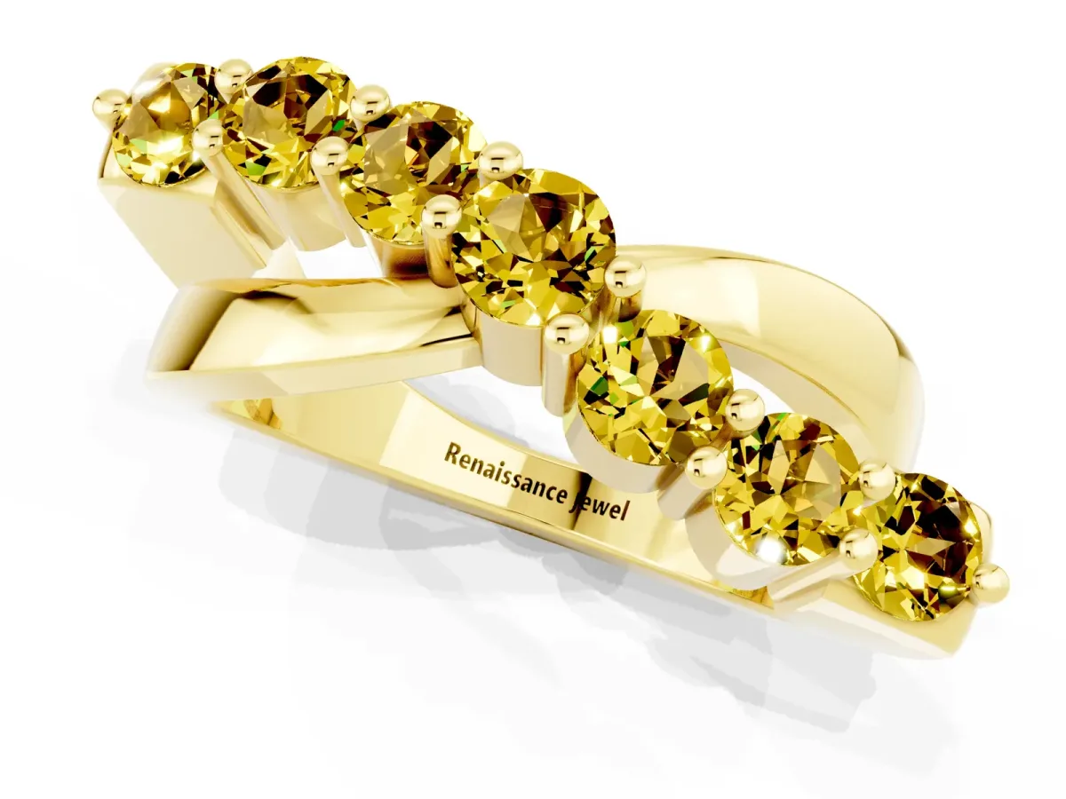 Round Yellow Sapphire Prong-Set Crossover Band Yellow gold