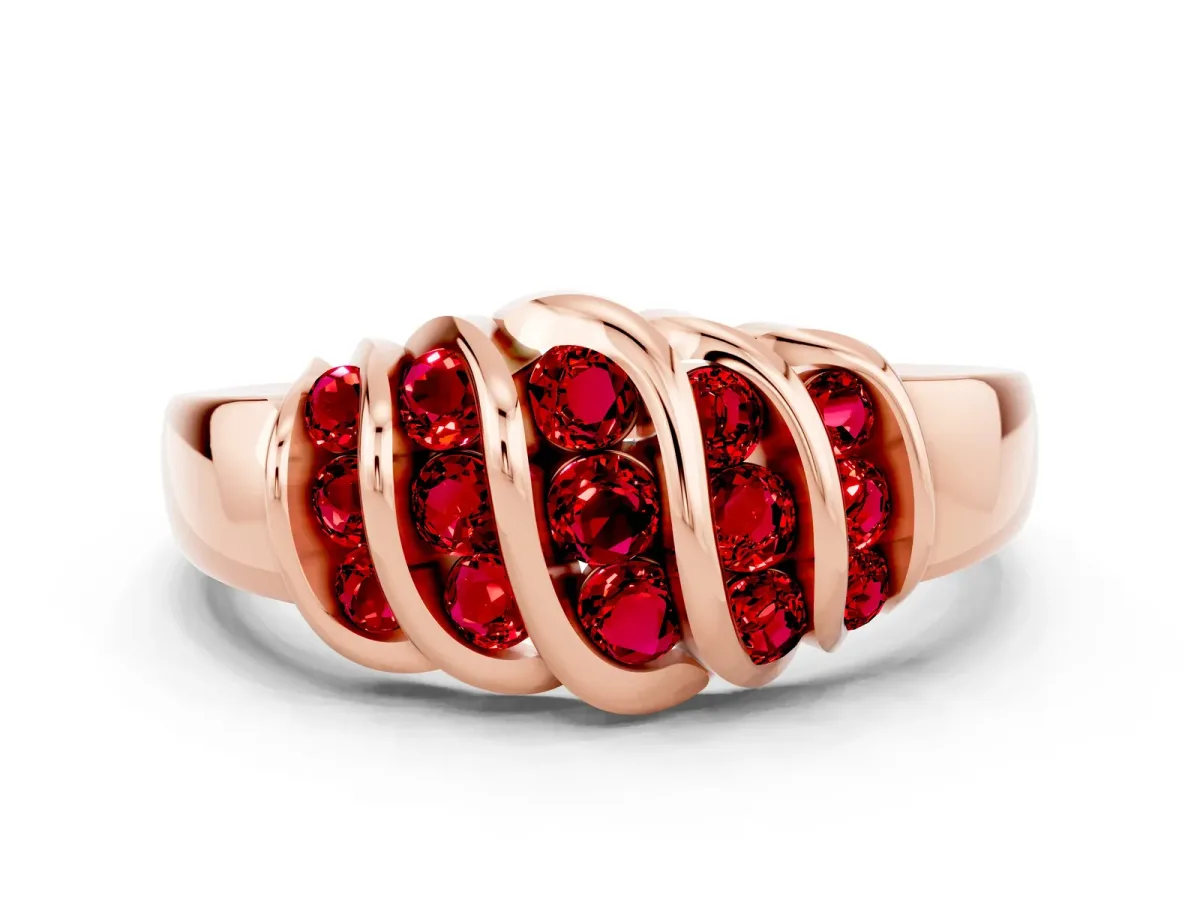 Round Ruby Multi-Row Crossover Band Rose gold