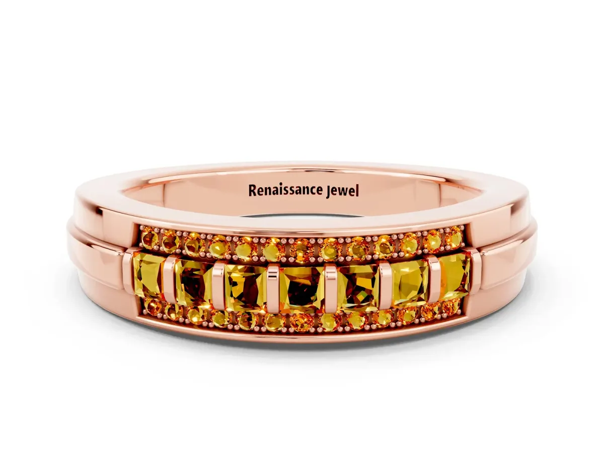 Bar-Set Princess Cut Citrine Pavé Band Rose gold