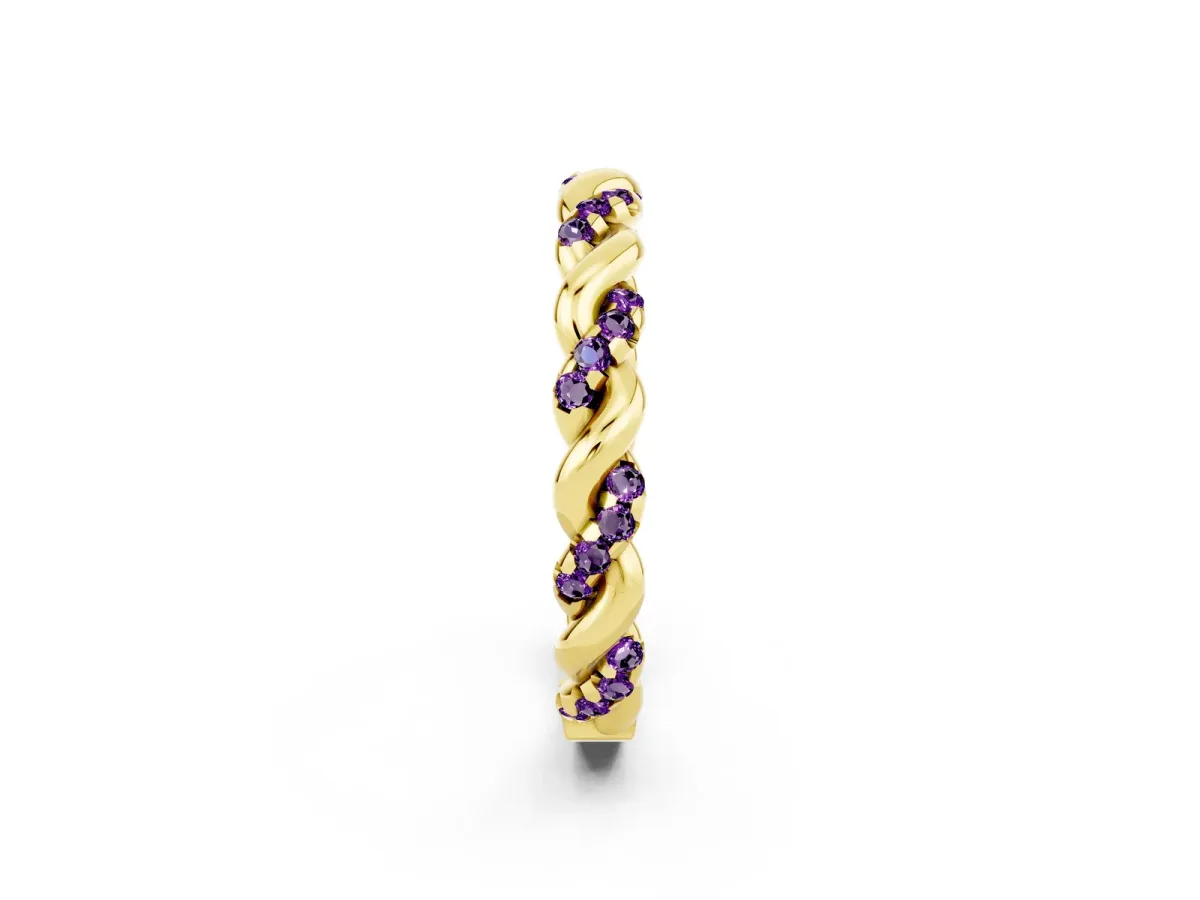 Twisted Pavé Round Amethyst Eternity Band Yellow gold