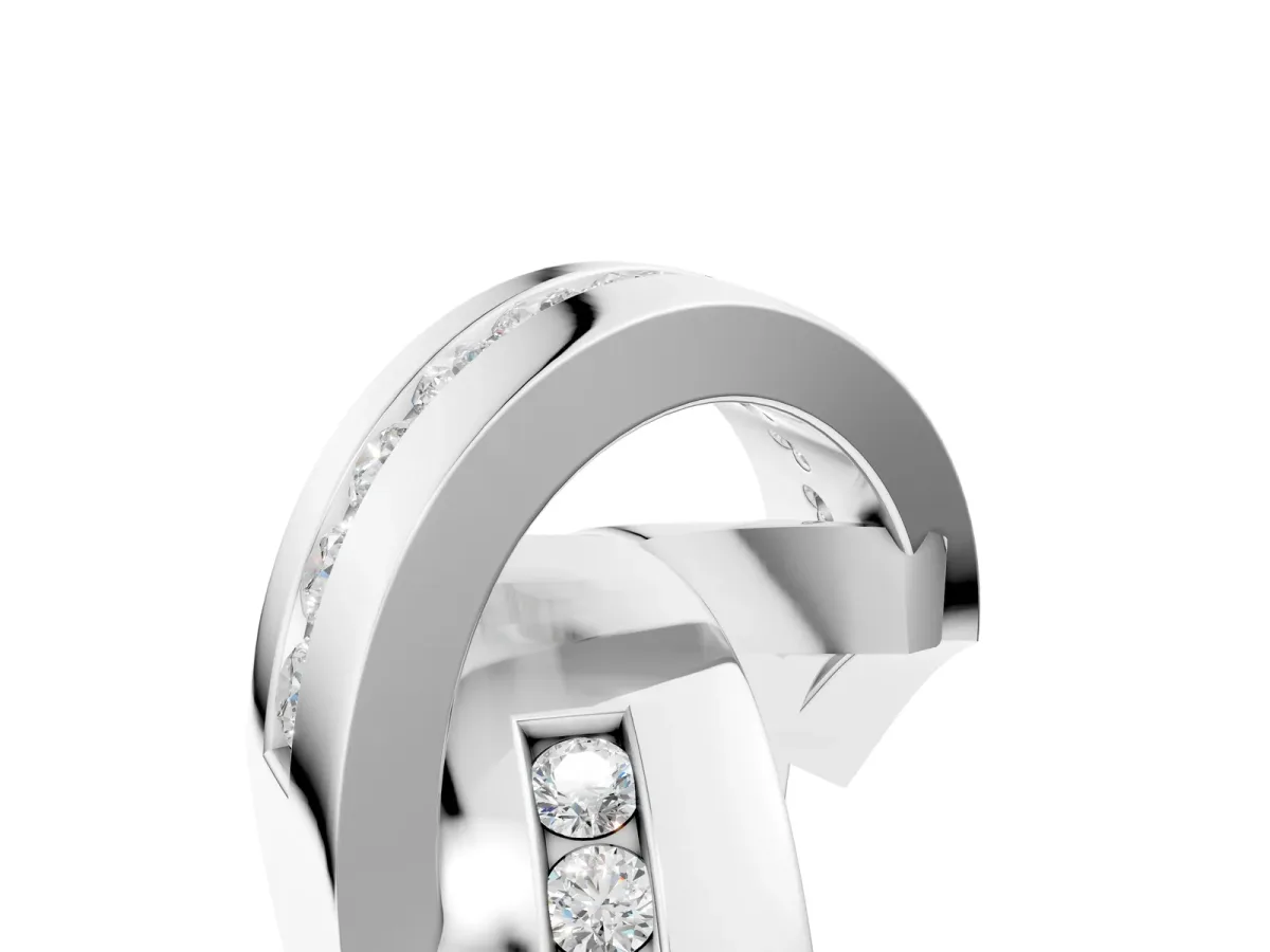 Pavé Round Diamond Crossover Band with Channel Setting Platinum