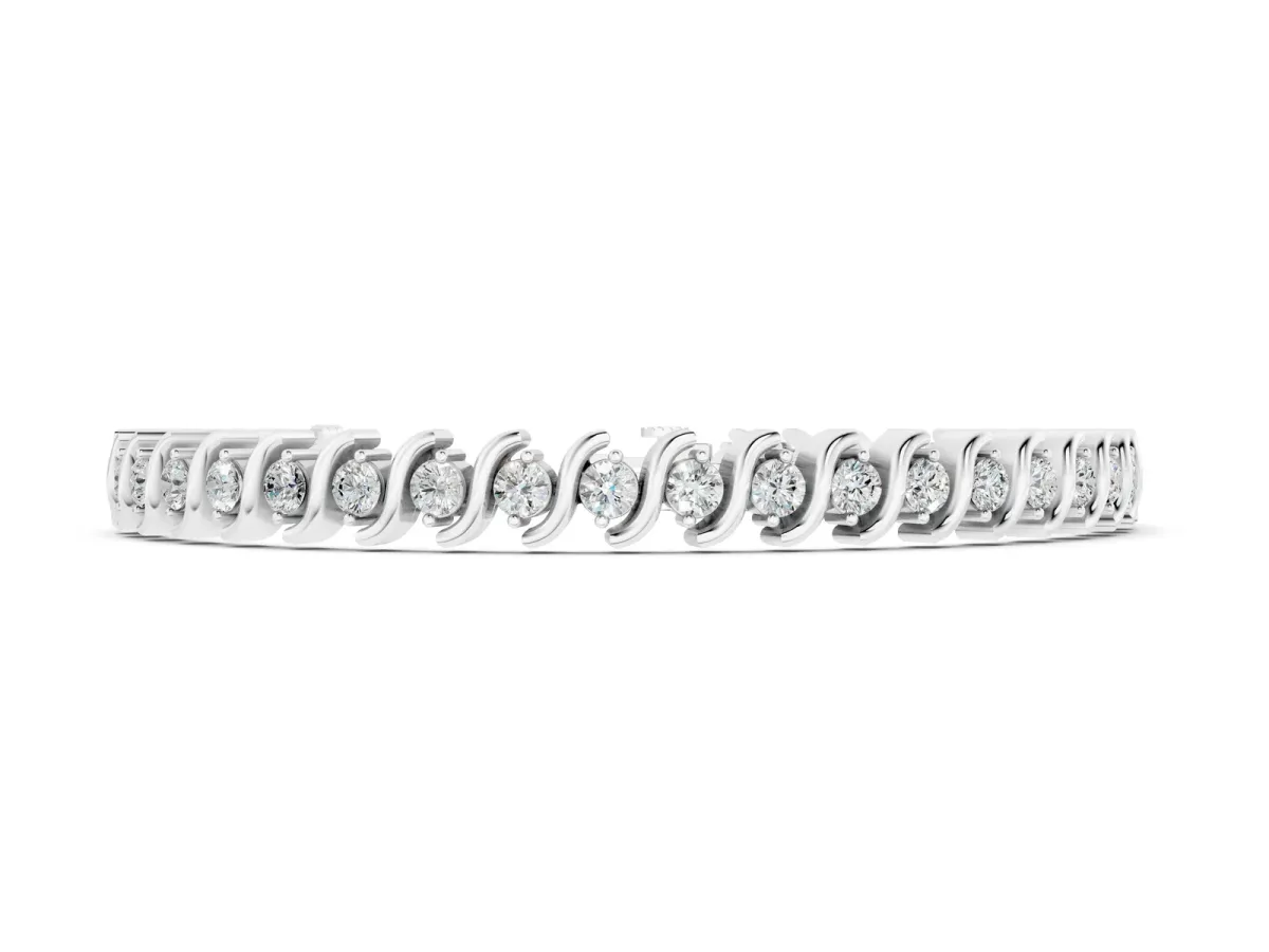 Round Brilliant Diamond Tennis Bracelet with Channel Set S-Shaped Prong Setting Silver