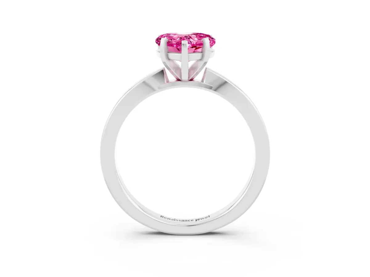Heart Cut Pink Sapphire Solitaire Engagement Ring with Classic Band and Four-Prong Setting Silver
