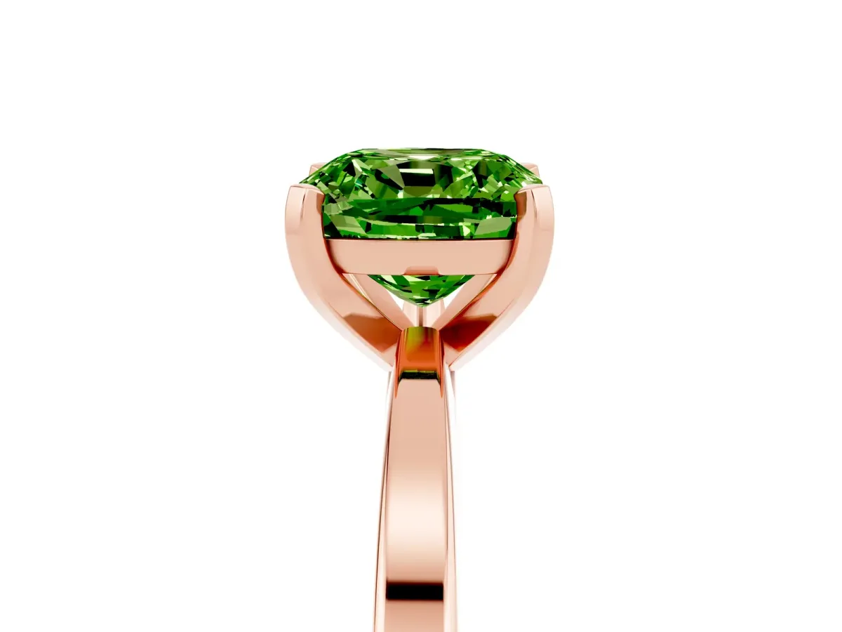 Cushion Cut Peridot Solitaire Engagement Ring with Classic Band and Four-Prong Setting Rose gold