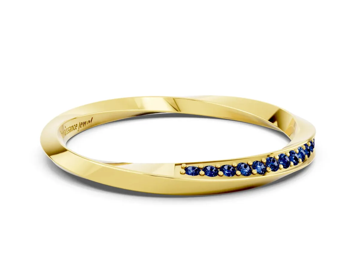 Pavé Round Blue Sapphire Twist Band Yellow gold