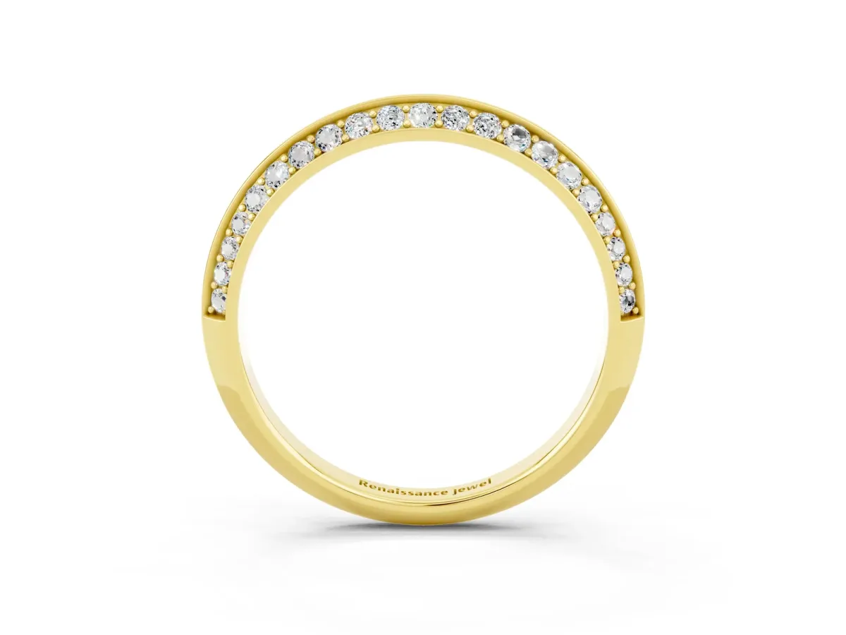 Double Row Pavé Round Moissanite Eternity Band with Channel Setting Yellow gold