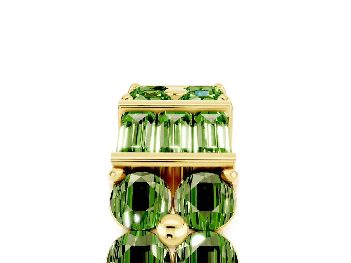 Channel Set Round and Baguette Peridot Anniversary Band with Prong Setting Yellow gold