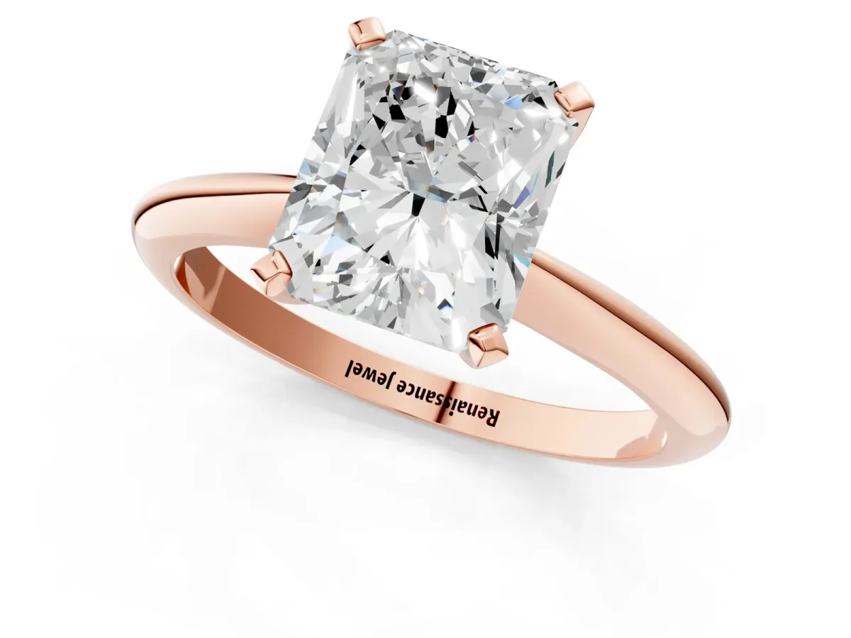 Radiant Cut Diamond Solitaire Engagement Ring with Classic Band and Four-Prong Setting Rose gold