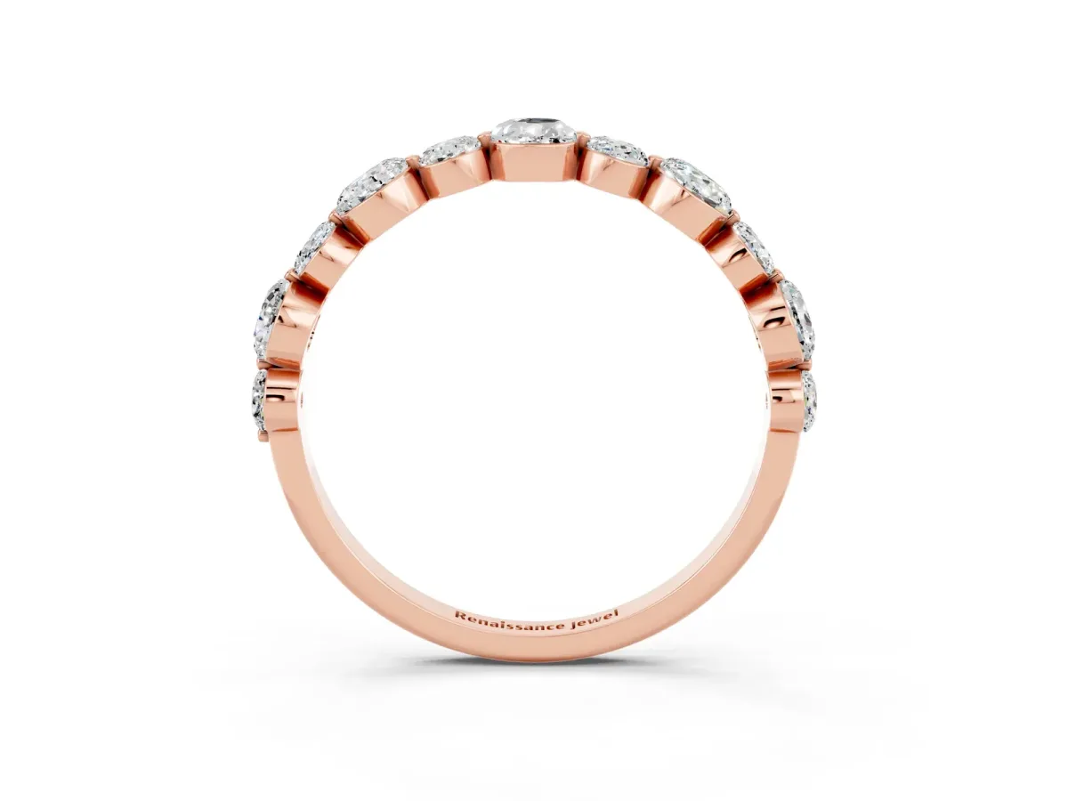 Round Moissanite Scalloped Prong Set Eternity Band Rose gold