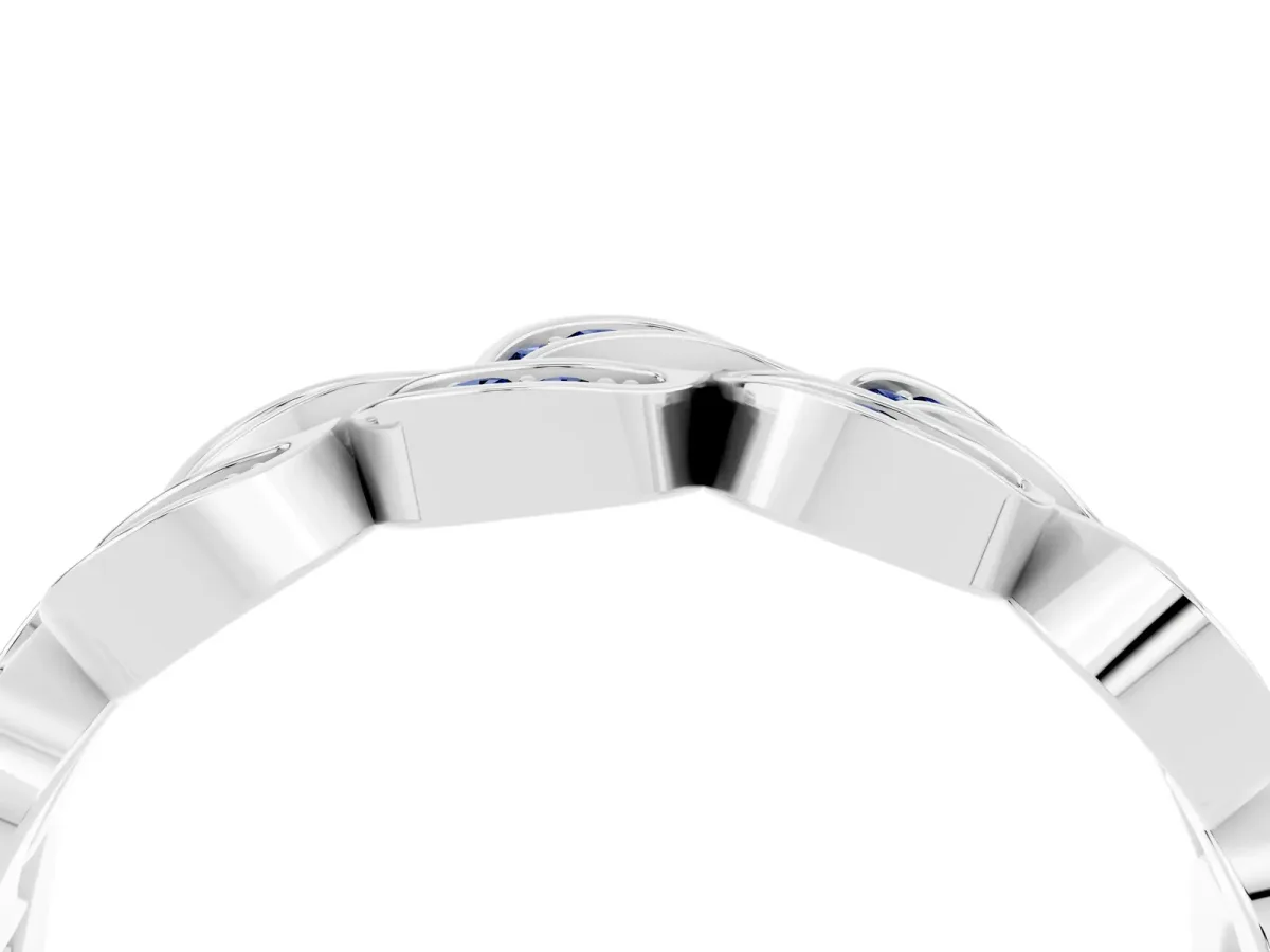 Pavé Round Blue Sapphire Interlocking Eternity Band with Bezel Prong Setting White gold