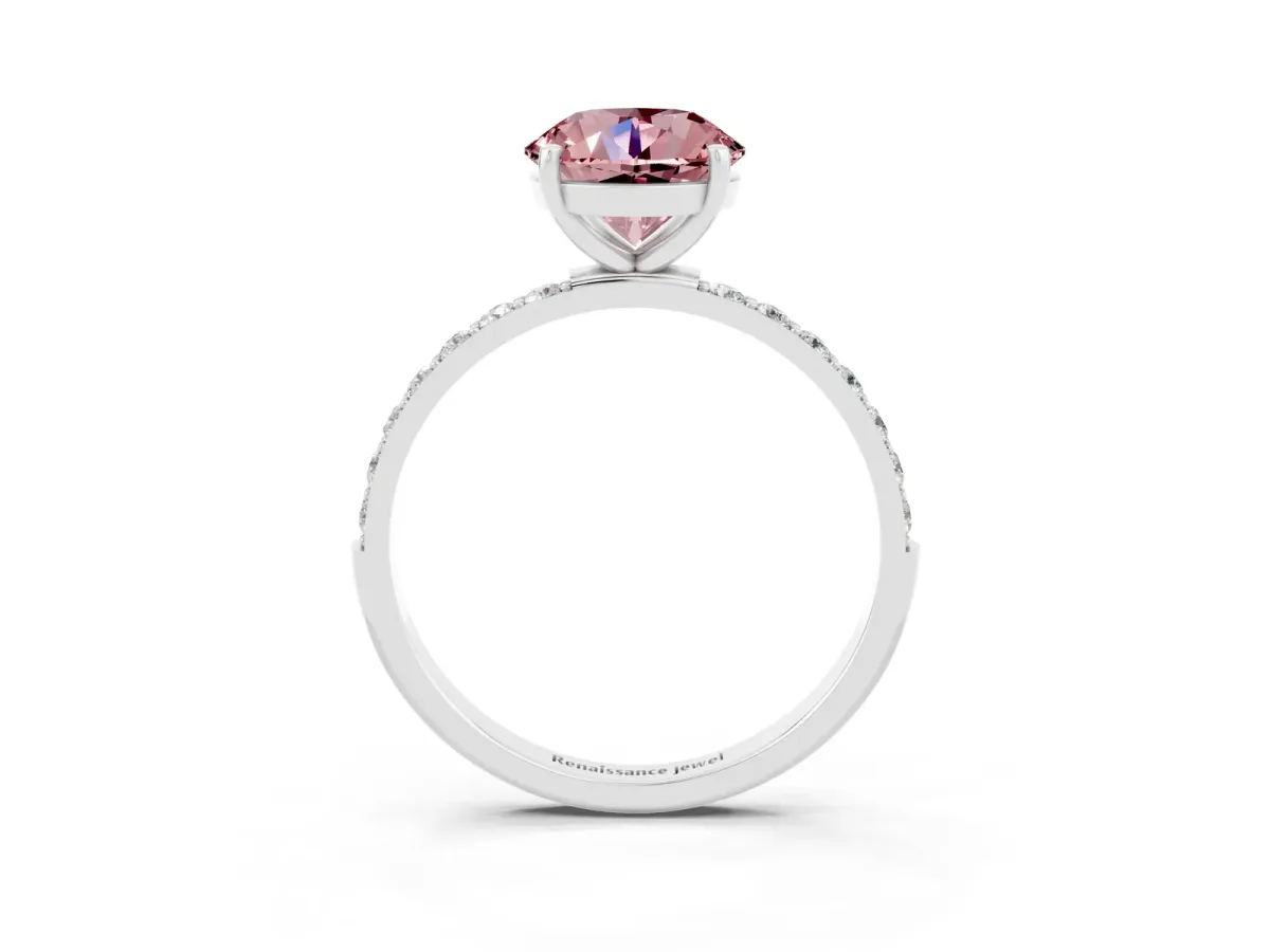 Round Cut Morganite Solitaire Ring with Round Pavé Band and Prong Setting White gold
