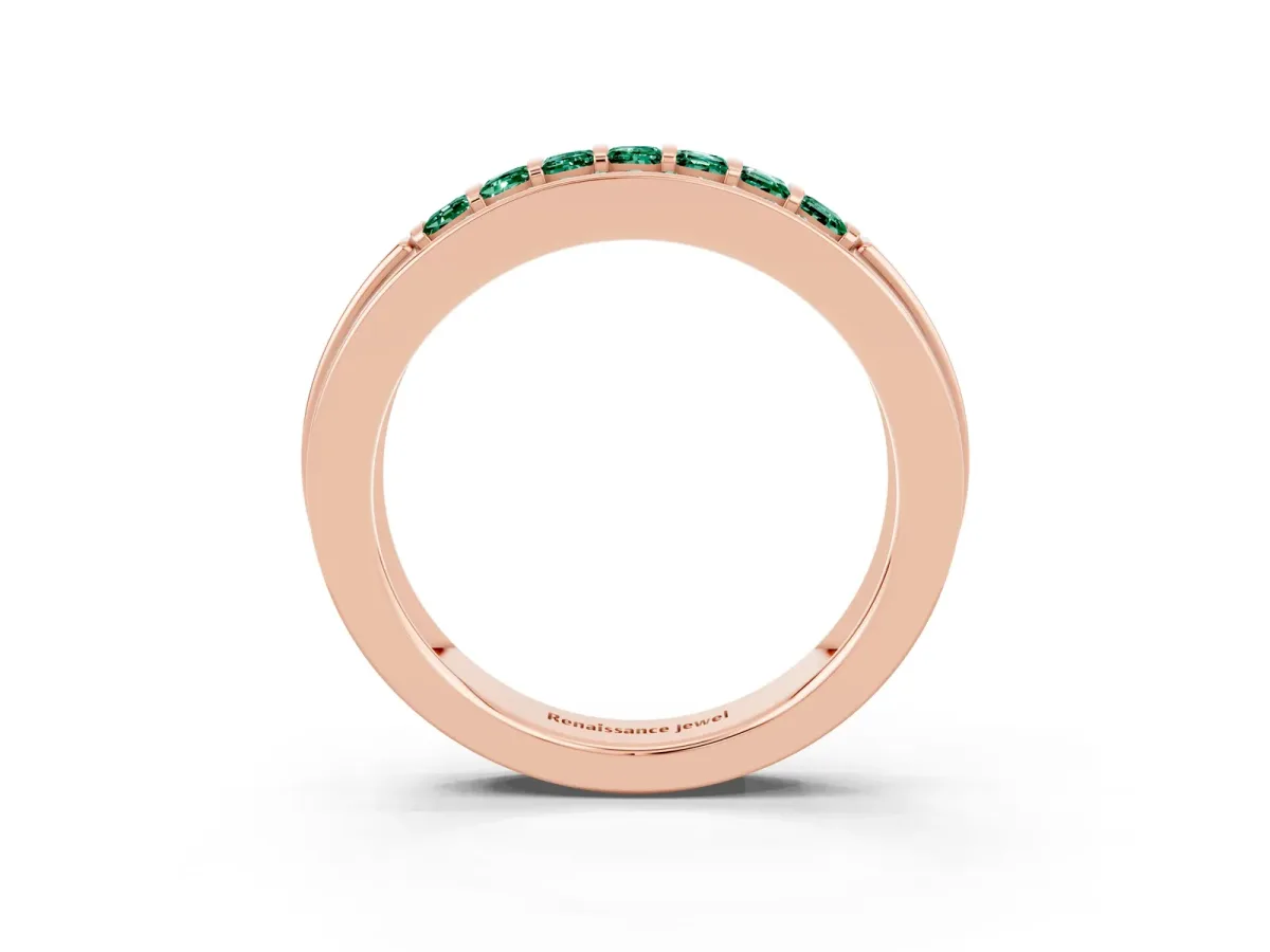 Bar-Set Princess Cut Green Sapphire Pavé Band Rose gold