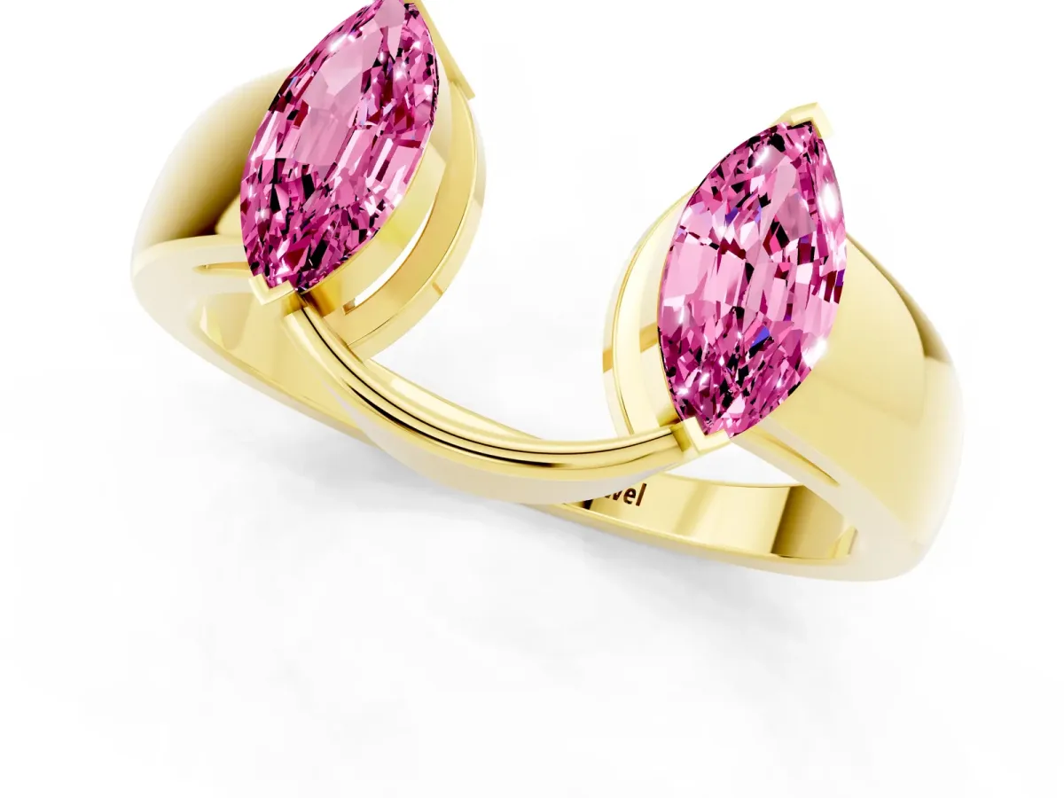Marquise Pink Sapphire Open Band Ring with Tension Setting Yellow gold