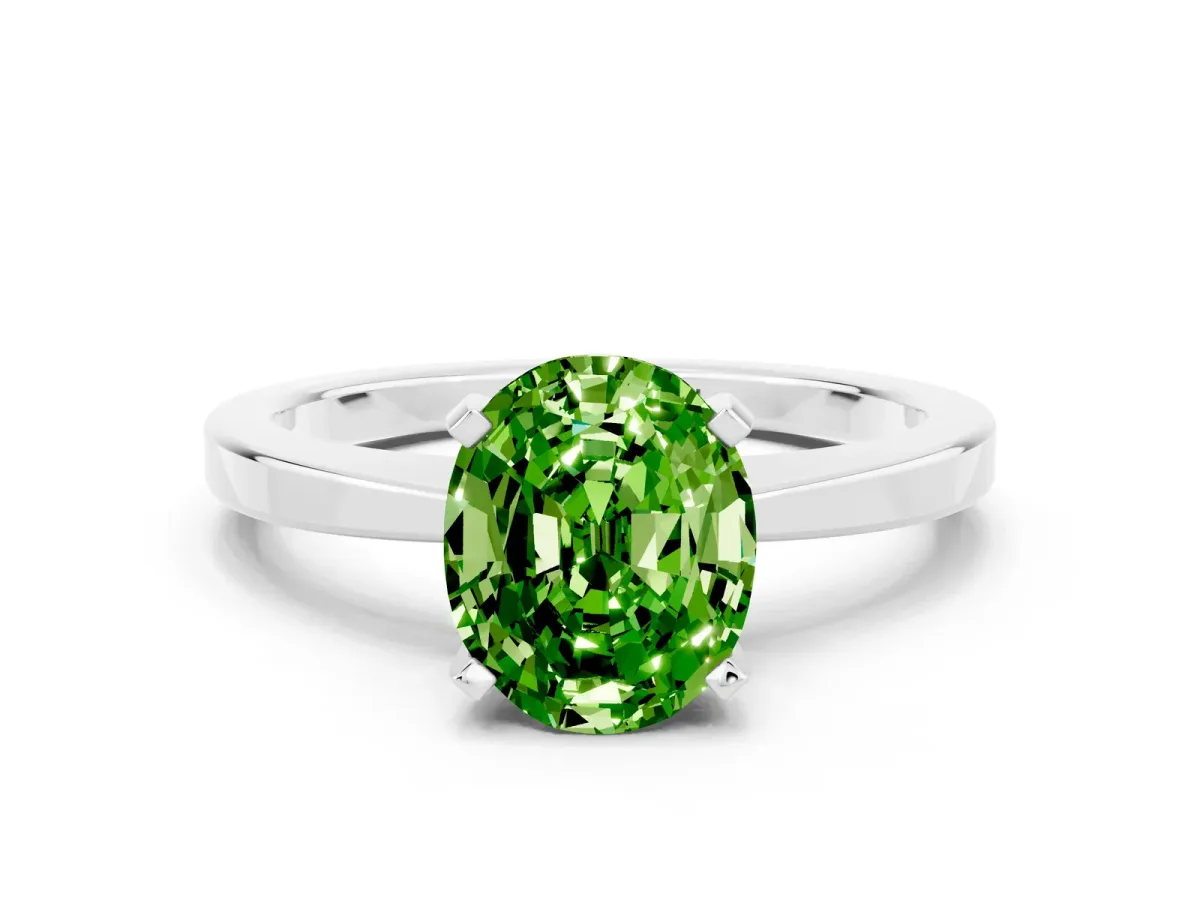 Oval Cut Peridot Solitaire Engagement Ring with Classic Band and Four-Prong Setting Platinum