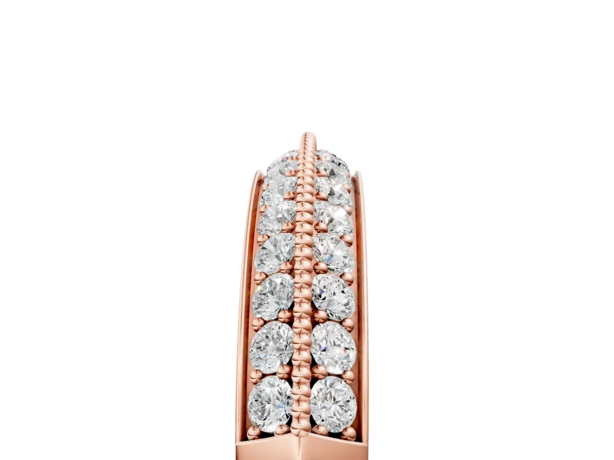 Double Row Pavé Round Diamond White Gold Band with Shared Prong Setting Rose gold