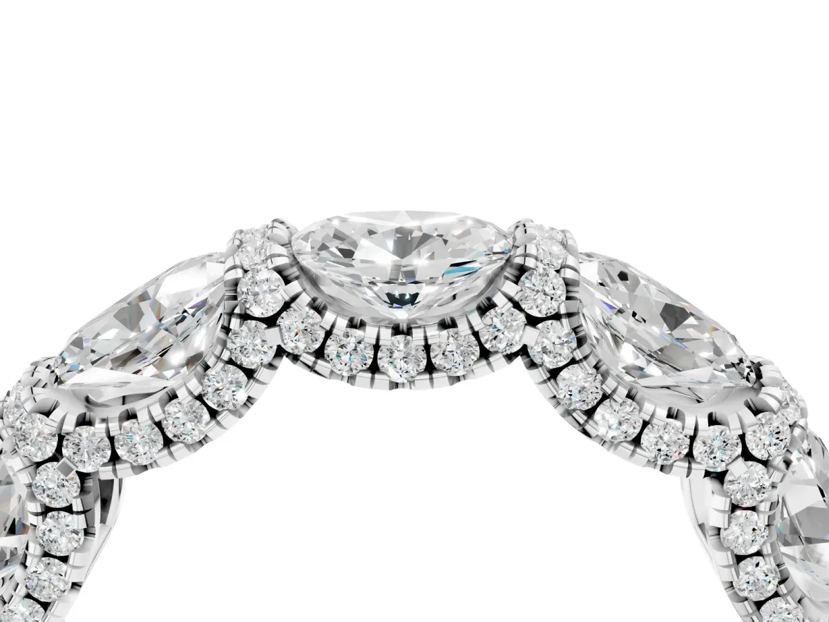 Oval Diamond Eternity Wedding Band with Round Diamond Accents White gold