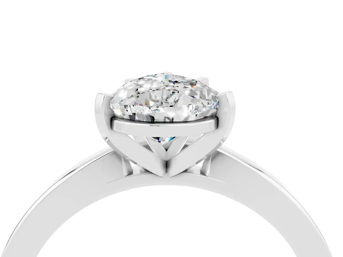 Pear Cut Moissanite Solitaire Engagement Ring with Classic Band and Four-Prong Setting Silver