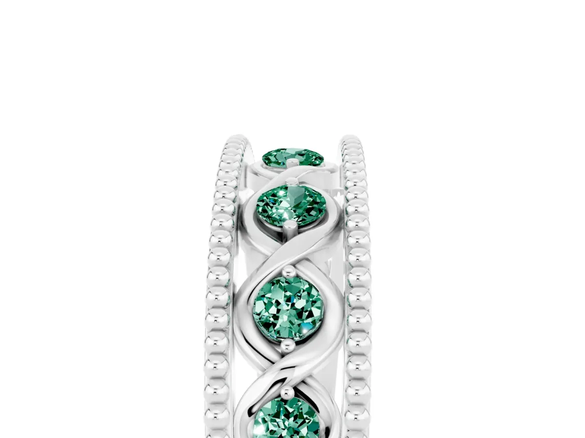 Round Green Sapphire Twist Milgrain Band with Bezel Setting Silver