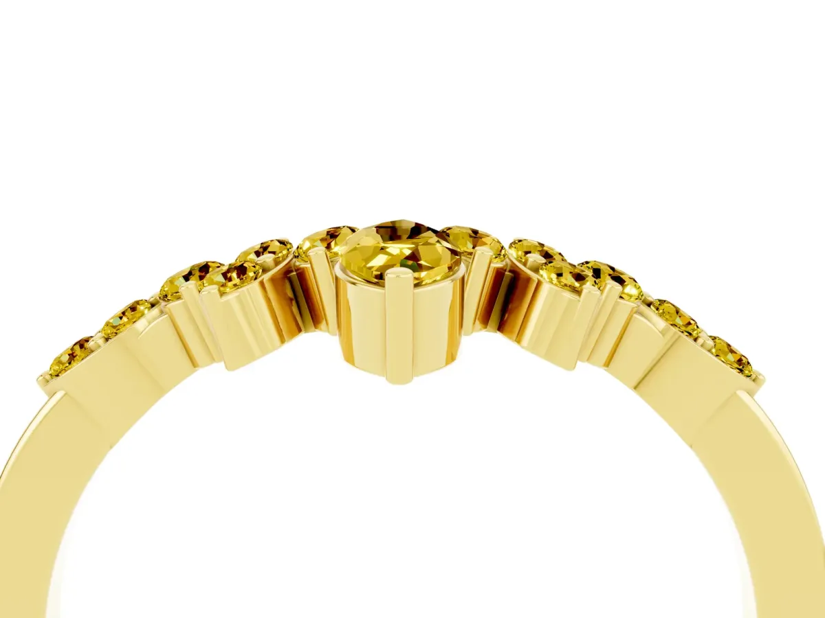 Marquise and Round Yellow Sapphire Chevron Band with Prong Setting Yellow gold
