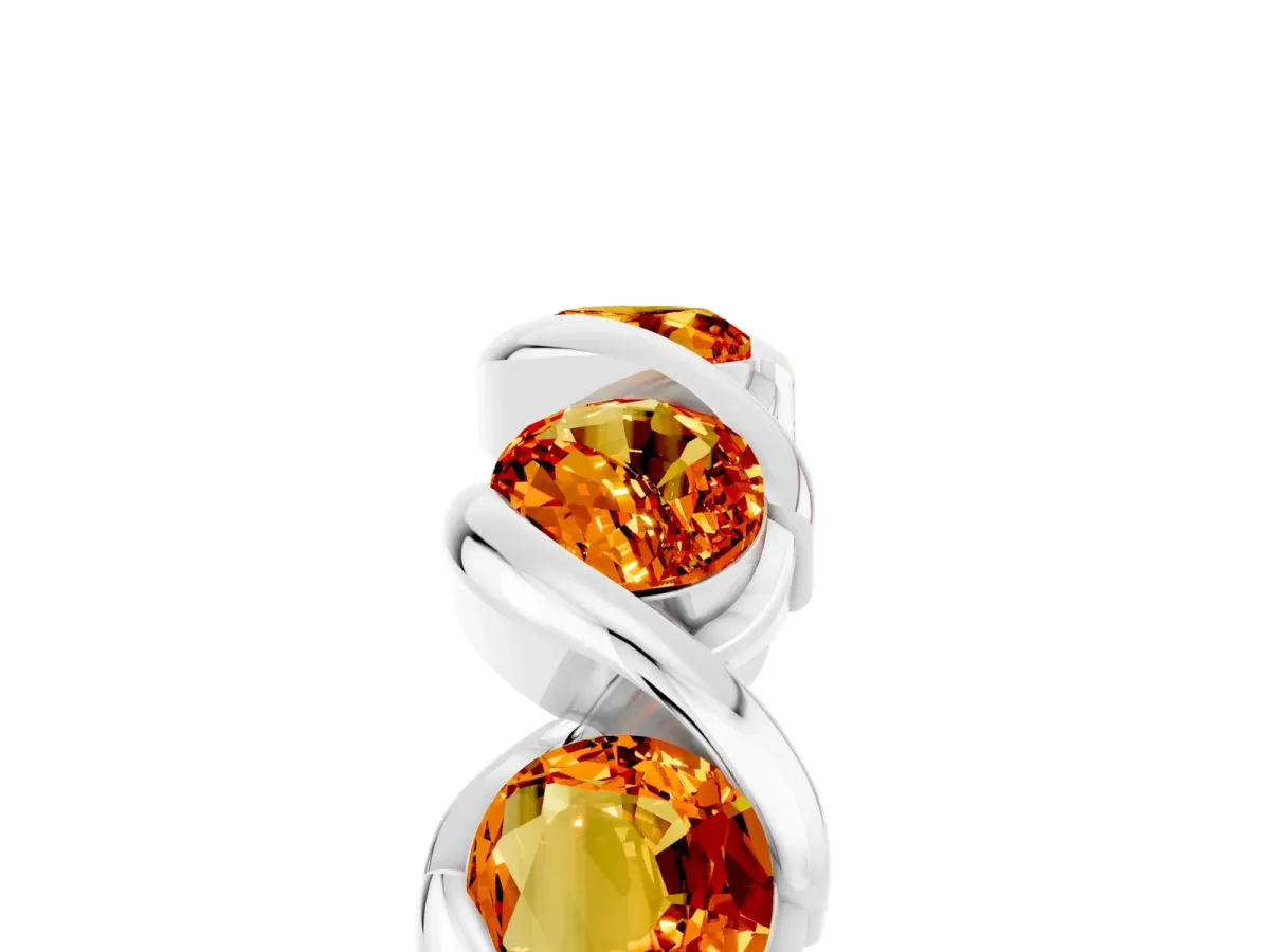 Round Citrine Wave Band with Channel Setting and Shared Prongs Platinum