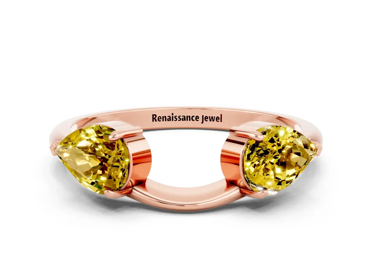 Two-Stone Pear Yellow Sapphire Bypass Ring with Prong Setting Rose gold