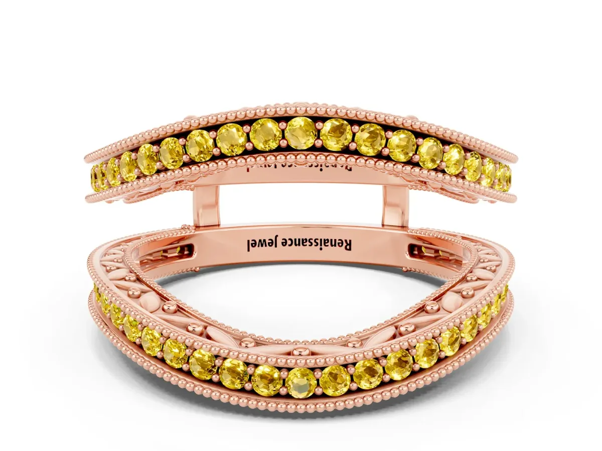 Round Yellow Sapphire Milgrain Eternity Band with Channel Setting Rose gold
