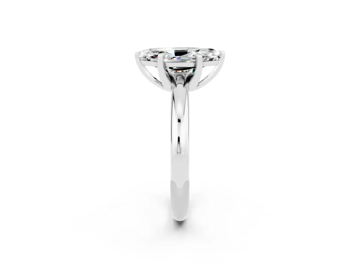 Marquise Cut Moissanite Solitaire Engagement Ring with Round Band and Four-Prong Setting Silver