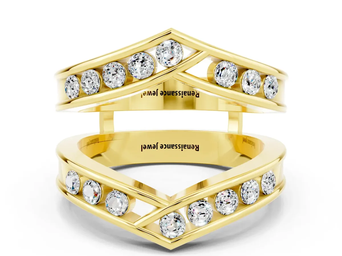 Round Moissanite Channel-Set Chevron Band Yellow gold