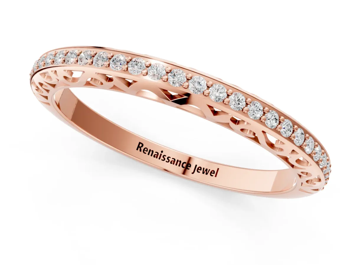 Round Diamond Channel-Set Eternity Band with Filigree Detailing Rose gold