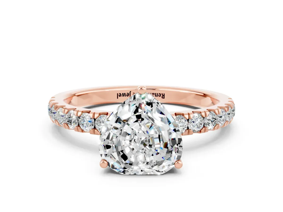 Heart Cut Moissanite Pave Band Solitaire Ring with Round and Prong Setting Rose gold