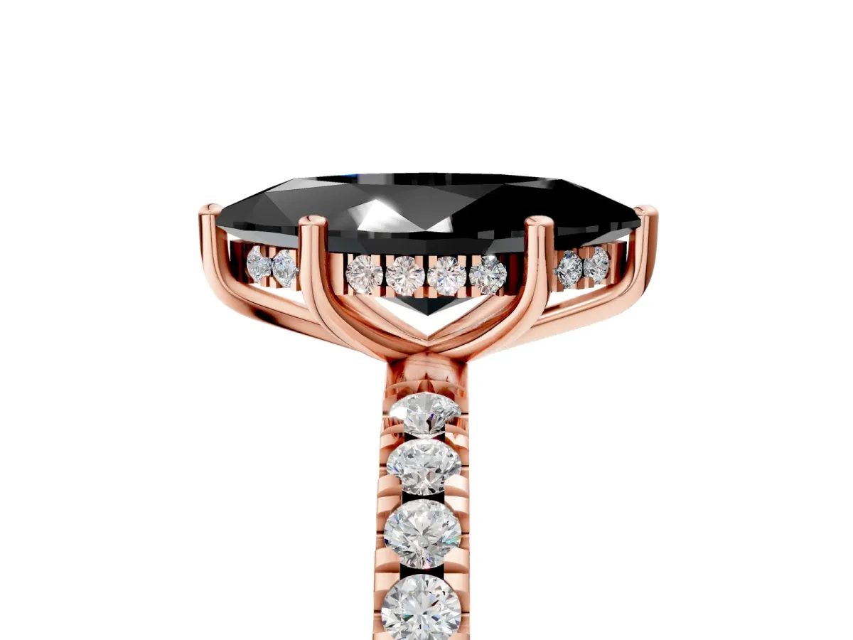 Fancy Black Marquise Cut Diamond Pave Band Solitaire Ring with Round and Prong Setting Rose gold