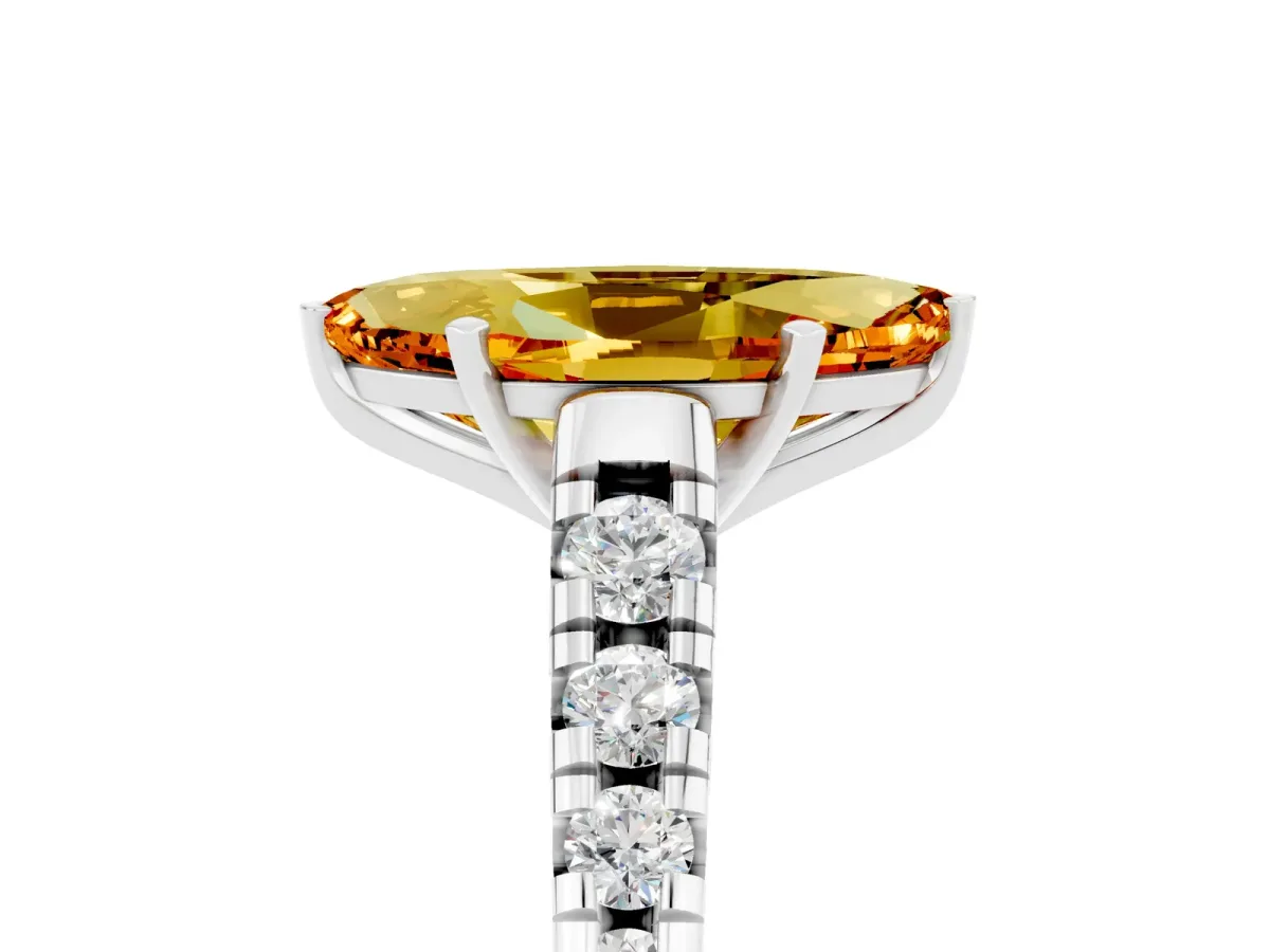 Marquise Cut Citrine Cathedral Solitaire Ring with Round Pavé Band Silver