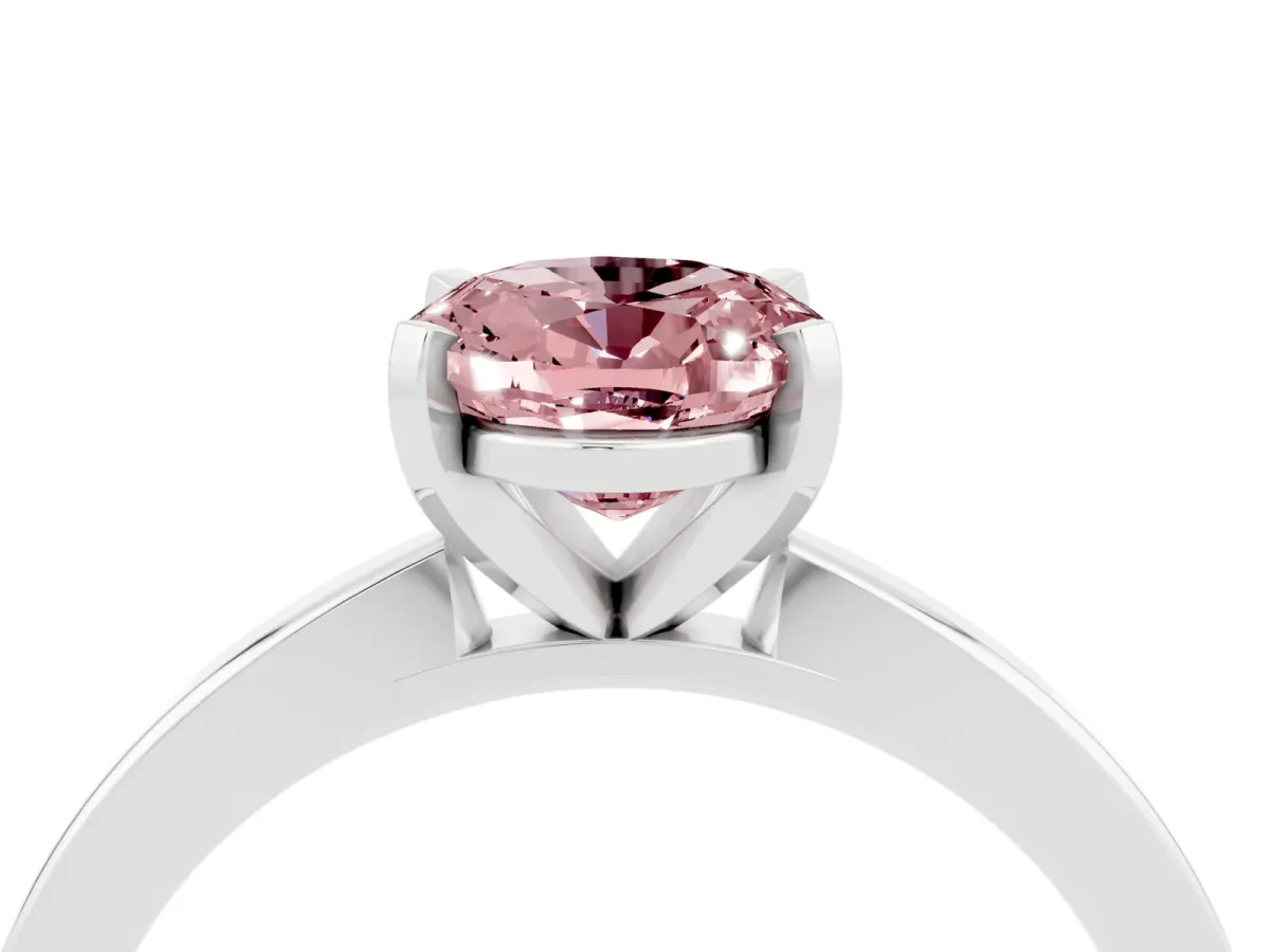 Oval Cut Morganite Solitaire Engagement Ring with Classic Band and Four-Prong Setting Platinum