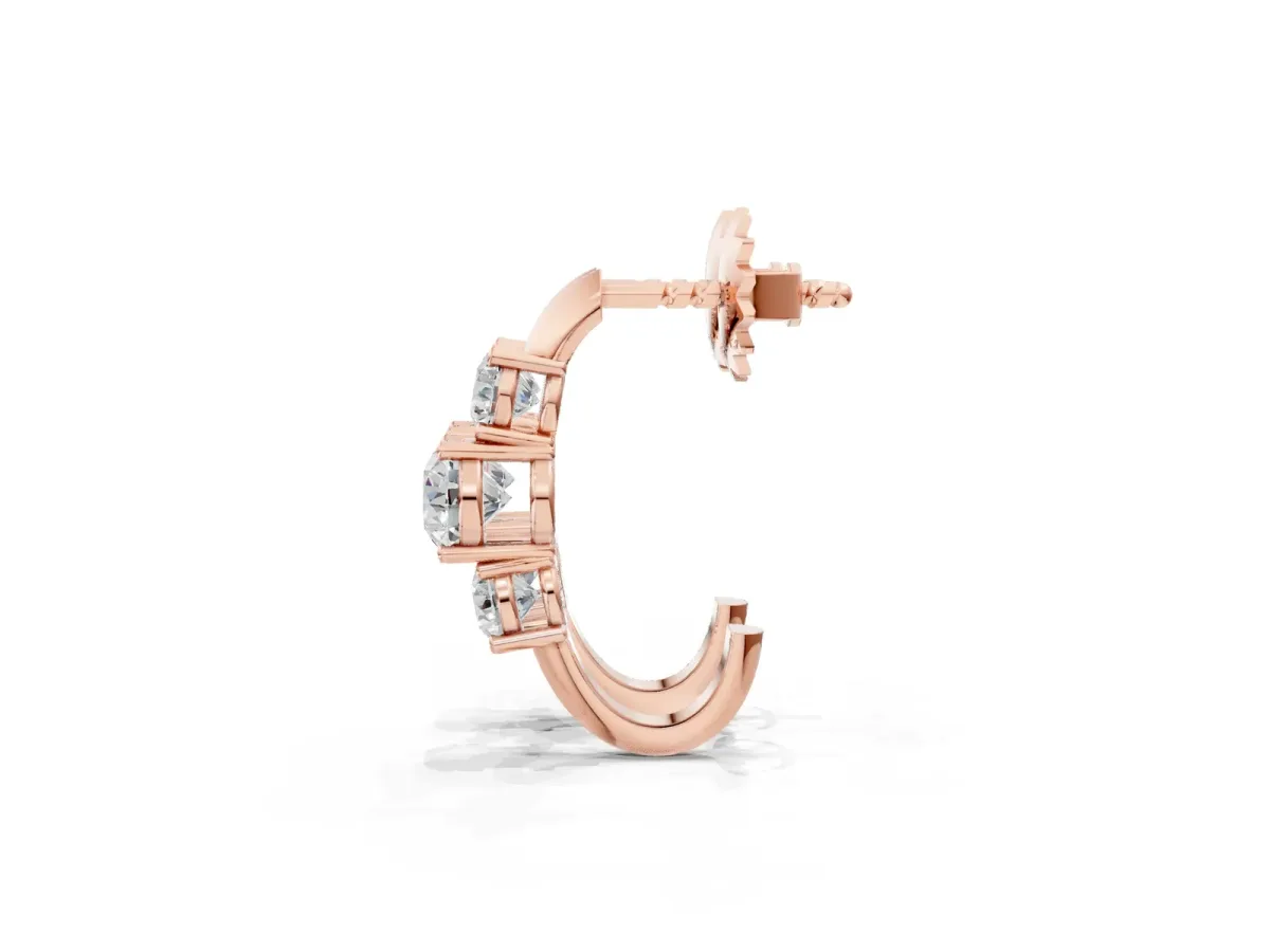 Round Brilliant Diamond U-Hoop Earrings with Prong Setting Rose gold