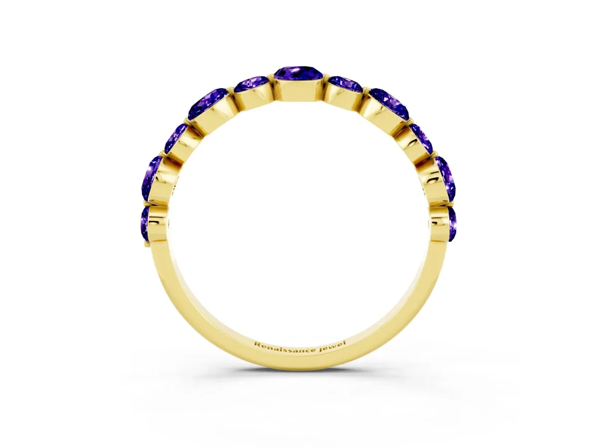 Round Tanzanite Scalloped Prong Set Eternity Band Yellow gold