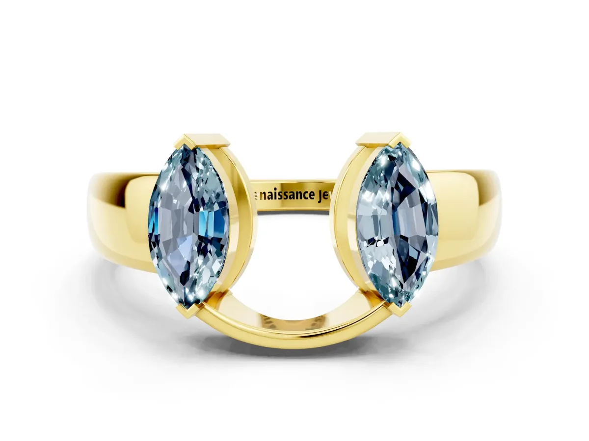 Marquise Aquamarine Open Band Ring with Tension Setting Yellow gold